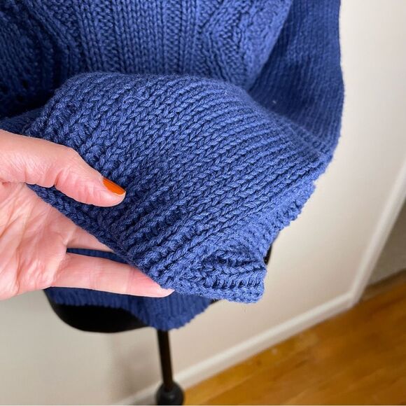 Nuggets Sweater Cable Knit Ivory Crochet Collar Cottage Coastal Blue Size Large - Picture 6 of 8